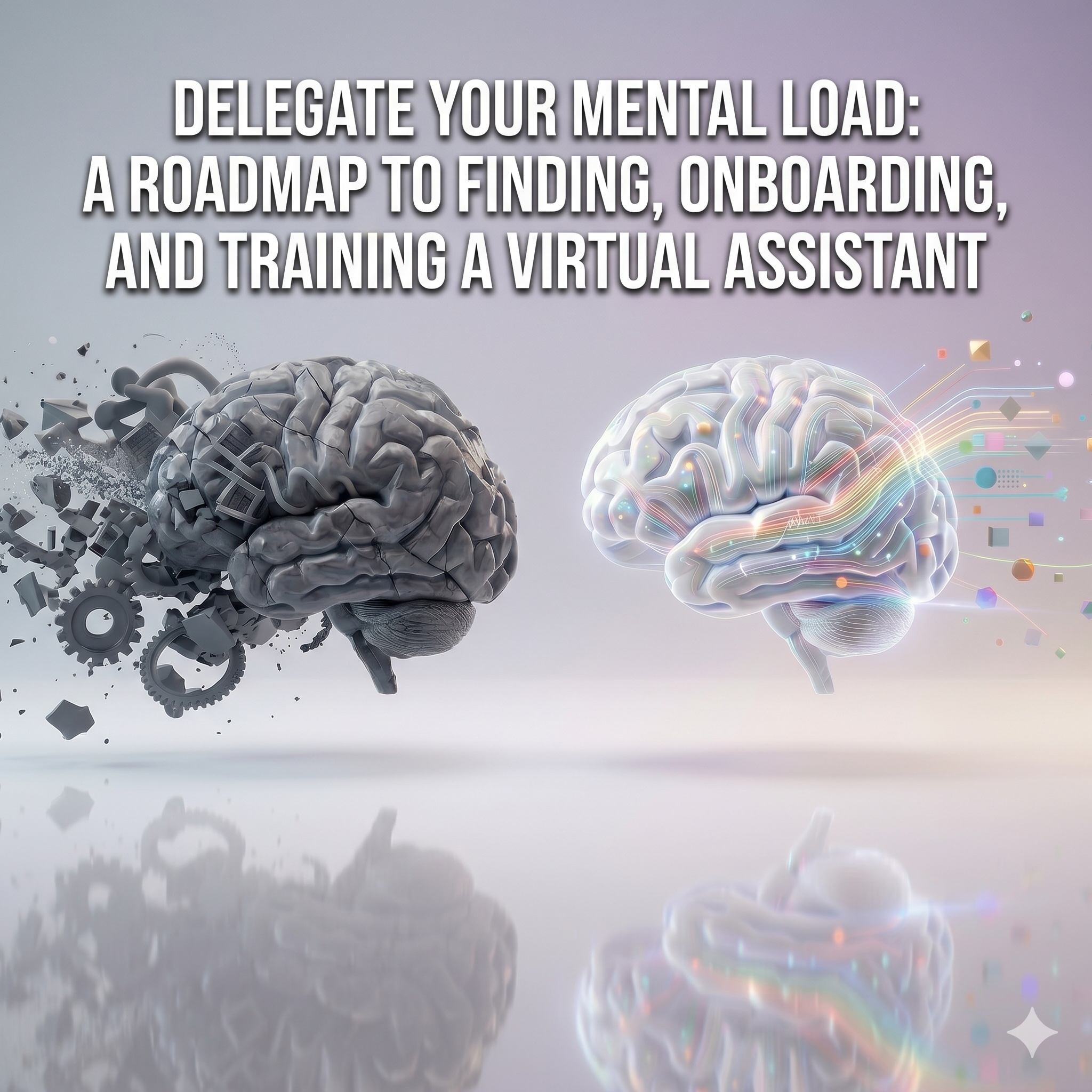 two brains, one that is gray and overloaded, the other that is rainbow and free